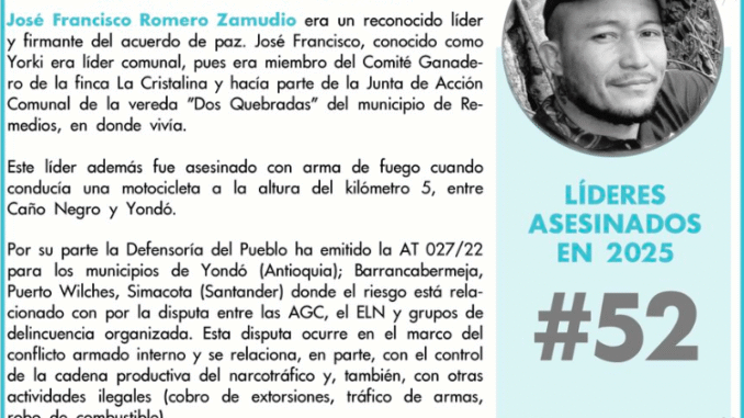 Ya van 52 asesinatos en Colombia en lo que va de año